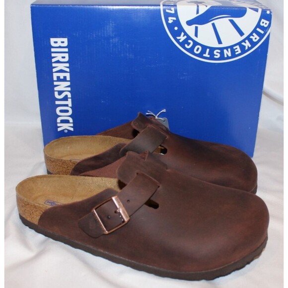 Birkenstock Men's Boston Natural Oiled Leather Clogs Sandals Habana NIB Sz EU 42 - Picture 1 of 5